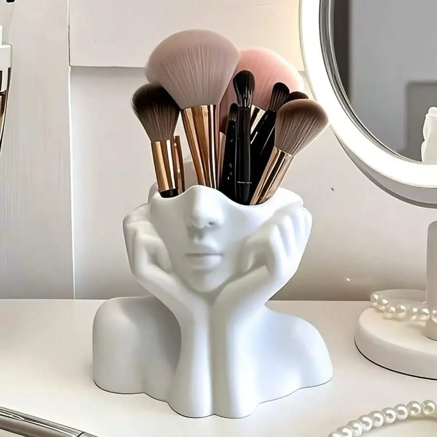 Makeup Organizer Stand Pen Holder, Cosmetic Organizers, Cosmetics Organizer Storage, Plastic Material, Abstract Art Sculpture Brush Rack, Home Decor, Office Desk Storage, Ornaments