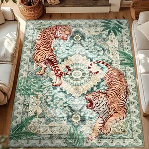 A Regional Tiger Pattern Area Rug Featuring A Jungle Forest Tiger Beast Style Washable Living Room Carpet Non-slip Soft Bedroom Rug Ultra-thin Colorful Carpet Suitable For Living Rooms Home Offices Indoors Room Decoration And Home