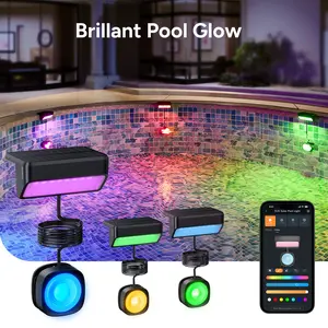 Summer Vibes Linkind Solar Pool Lights with RGBW APP Control,IP68 Waterproof LED Light for Above Ground Pool,Poolside Smart Pool Light,Smart Solar Pool Lights Inground for Garden, Pond, Patio