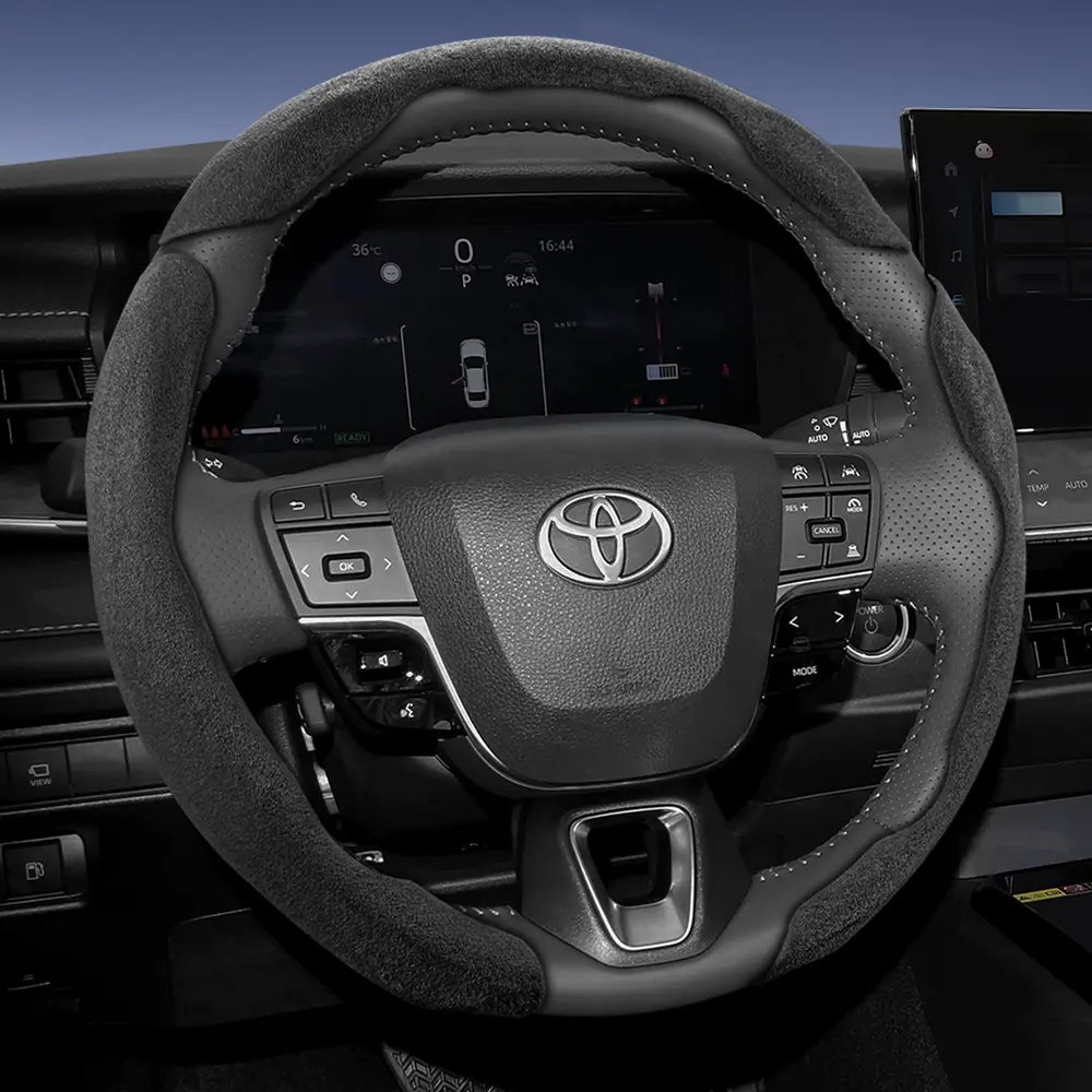 For TOYOTA, Automotive Car Alcantara Suede Steering Wheel Cover Sporty Design Segmented Non-slip Quick install Ultra-thin Suitable For RAV4/Corolla/Hilux/Camry/Yaris/Corolla Cross/Highlander/Tacoma/Tundra/Sequoia/4Runner/C-HR/Fortuner, Car Accessories