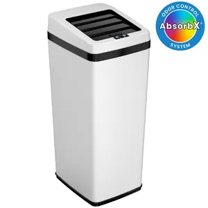 14 Gallon White Sliding Lid Sensor Kitchen Trash Can with Odor Filter