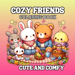 Cozy Friends Coloring Book: Cute and Comfy Illustrations for Kids and Adults With Easy and Simple Designs of Animal Characters for Relaxation