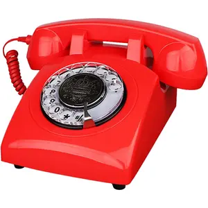 Red Retro Phone, Corded Antique Vintage Landline Phone with Old Fashioned Rotary Dial Keypad, Decorative Classic 80s Desk Phone for Home,Office, Hotel, School & Gift