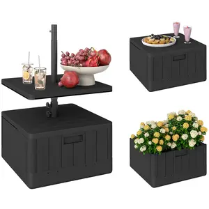 Patio Umbrella Base with Table Tray – Heavy Duty Weighted Umbrella Stand, Wheels & Handles, 176 lbs Fillable, 3-in-1 (Base/Table/Planter), Adjustable Table Tray (Fits 1.5" Poles), for Patio, Garden, Black