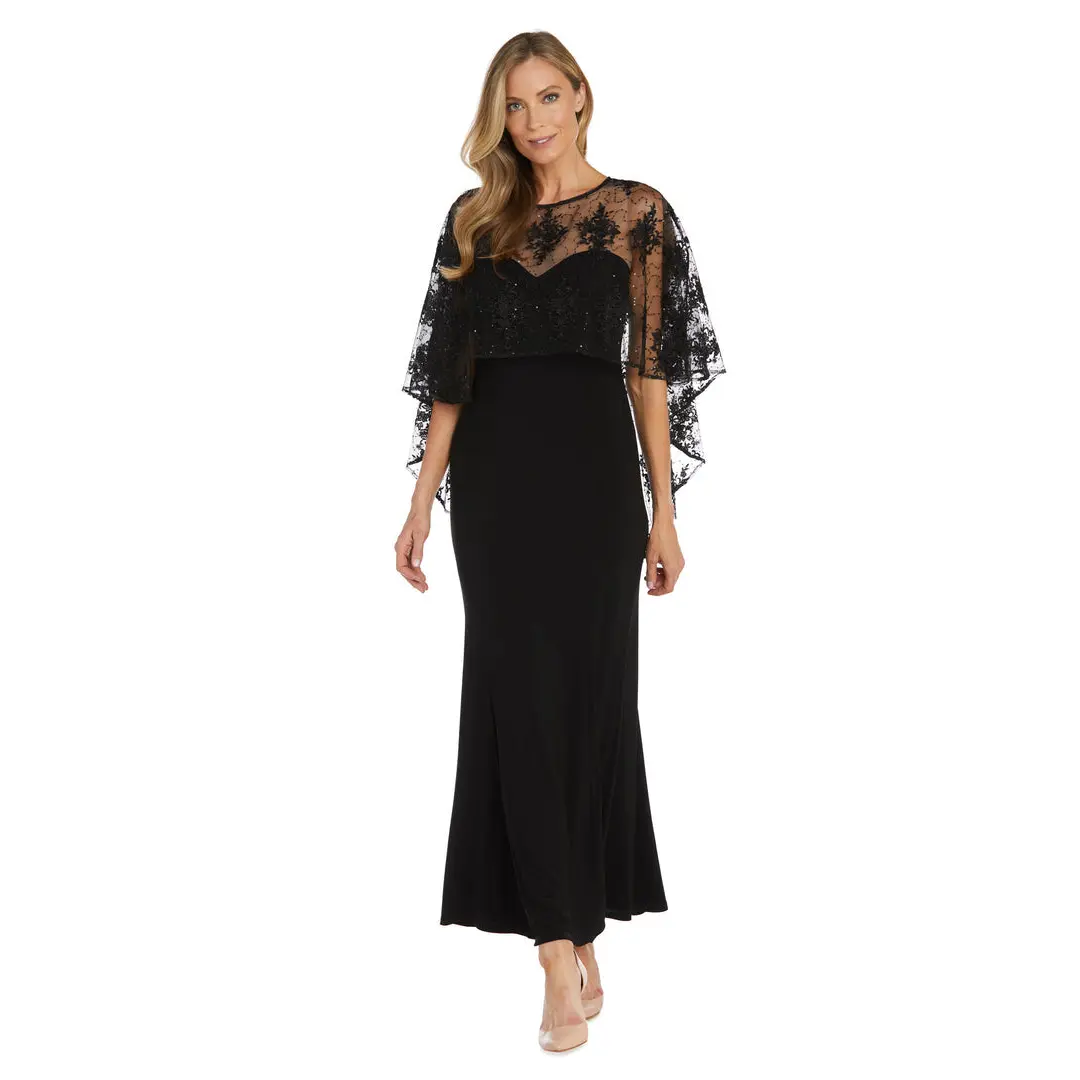 R&M Richards 1560 Long Formal Mother of the Bride Capelet Dress