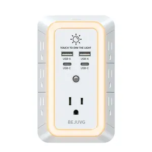 10 in 1 power outletMulti-Plug Outlet Surge Protector - 7-Outlet Extender with 4 USB Ports (2 USB-C Fast Ports) and Night Light, 3-Sided Power Strip with Adapter Spaced Outlets - ETL, White Usb Socket Usb Plug In