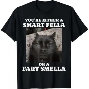 shortsleeve tees You're Either a Smart Fella or a Fart Smella Funny Cat Meme T-Shirt