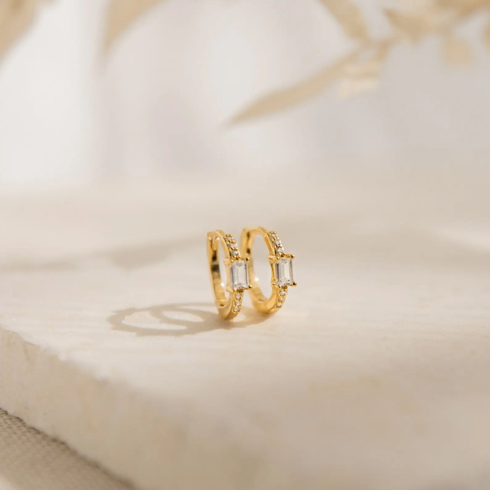 Natalie Pave Huggies by Caitlyn Minimalist • Dainty Baguette Diamond Huggie Hoop Earrings - Wedding Jewelry - Bridal Gift