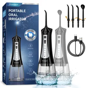 Cordless Water Dental Flosser (Black) - Rechargeable Oral Irrigators, 5-Mode 300ML Teeth Cleaner with Nozzle, USB Charging, Gentle & Sensitive for Home & Travel, Plaque Removal, Holiday Gift summerwins