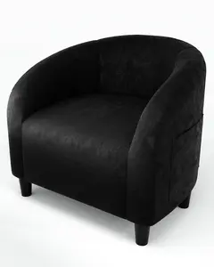 Accent Chair Club Chair Cozy Armrest Upholstered Velvet Barrel Chair with Solid Legs for Living Room Bedroom Study Waiting Room(Black)