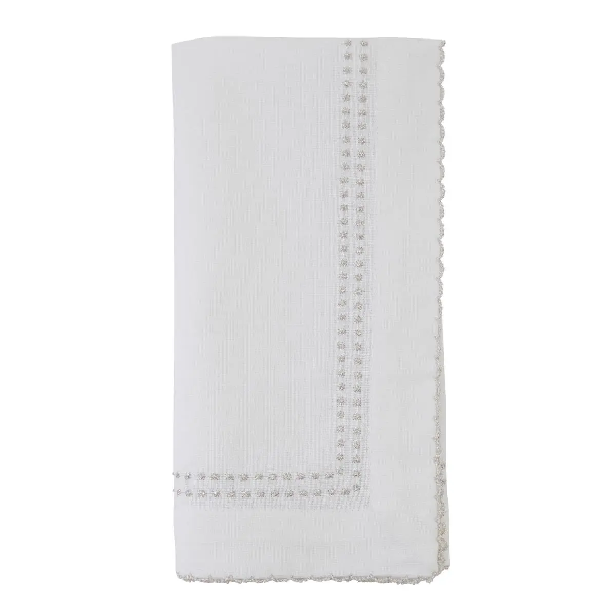 SARO 1187.S18S Cotton Dinner Napkins - 4-Piece Set with Embroidered Border, Neutral Tones, Everyday Use Kitchen Dining Tableware
