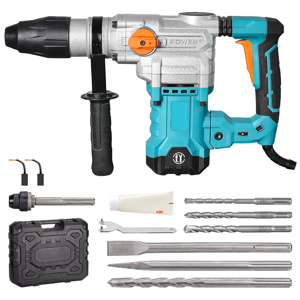 Berserker 1-9/16" SDS-Max Heavy Duty Rotary Hammer Drill - 13 A, 3 Functions with Vibration Control, Safety Clutch, Ergonomic Handle - for Concrete, Rock, Clay, Brick, Masonry - Includes 4 Drill Bits, 2 Chisels, Carrying Case