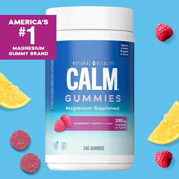 CALM Gummies – With Magnesium – Helps Manage Occasional Stress, Ease Tension & Relax – Raspberry Lemon Flavor – 240 Vegan Gummies