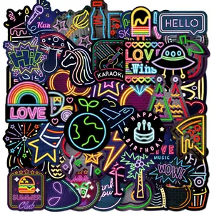 50pcs Neon Series Sticker, Waterproof Sticker Pack, Sticker Decals for Wall Water Bottle Skateboard Helmet Car Bike Luggage Laptop, Christmas Gift, Colorful Creative Decoration