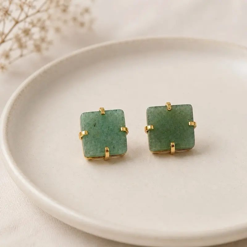 Green Aventurine Square Earrings