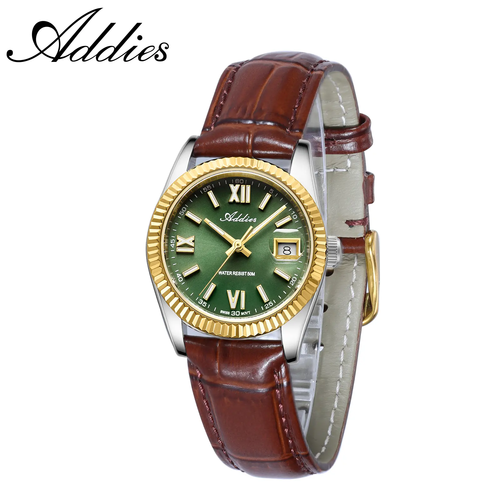 ADDIES Luxury Women's Analog Round Leather Strap Watch - 28mm 316L Stainless Steel Case, Swiss Quartz Movement, Sapphire Crystal Glass, BGW9 Luminous Dial, Lightweight, 50m Water Resistant Elegant Ladies Wristwatch, Luxury Look, Quartz Drive, Accessories,