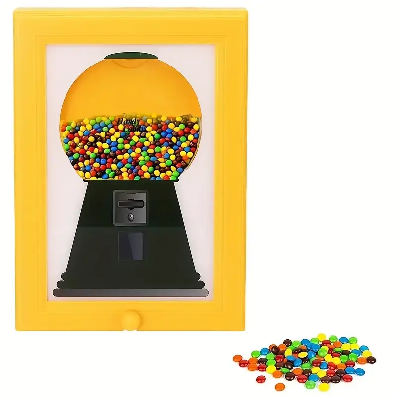 Vintage Yellow Wall-Mount Candy Frame - Transparent Art Deco Pinball Lollipop Dispenser, Colorful Snack Organizer with Vintage Charm, Display for Game Room Festivals Home Decor Supplies