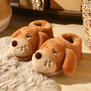 Women's Cartoon Dog-Shaped Plush Shoes for Winter Indoors & Outdoors Warmth Comfortable Slippers
