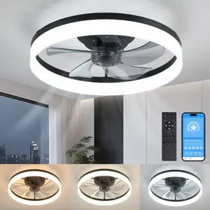 Ceiling Fan with Light 20 Inch Smart Flush Mount APP Remote Control 3 Color Dimmable LED 6 Speed Reversible Airflow for Bedroom Living Room