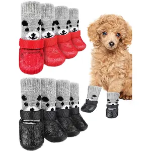 New Dog Shoes, Puppy Socks, Washable Pet Shoes and Socks, Knitted Plastic Sole,, Anti-Drop, Wear-Resistant, for Small to Medium Dogs, Non-Slip Outdoor Socks, Paw Protectors