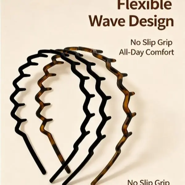 Women's Zig Zag Comb Headbands with Teeth - Lightweight Fashion Hair Accessories for Slicked Back Styles, Travel, Party, Casual - Comfortable Wavy Design for All Hair Types - Ideal Gifts (Black, Tortoise)