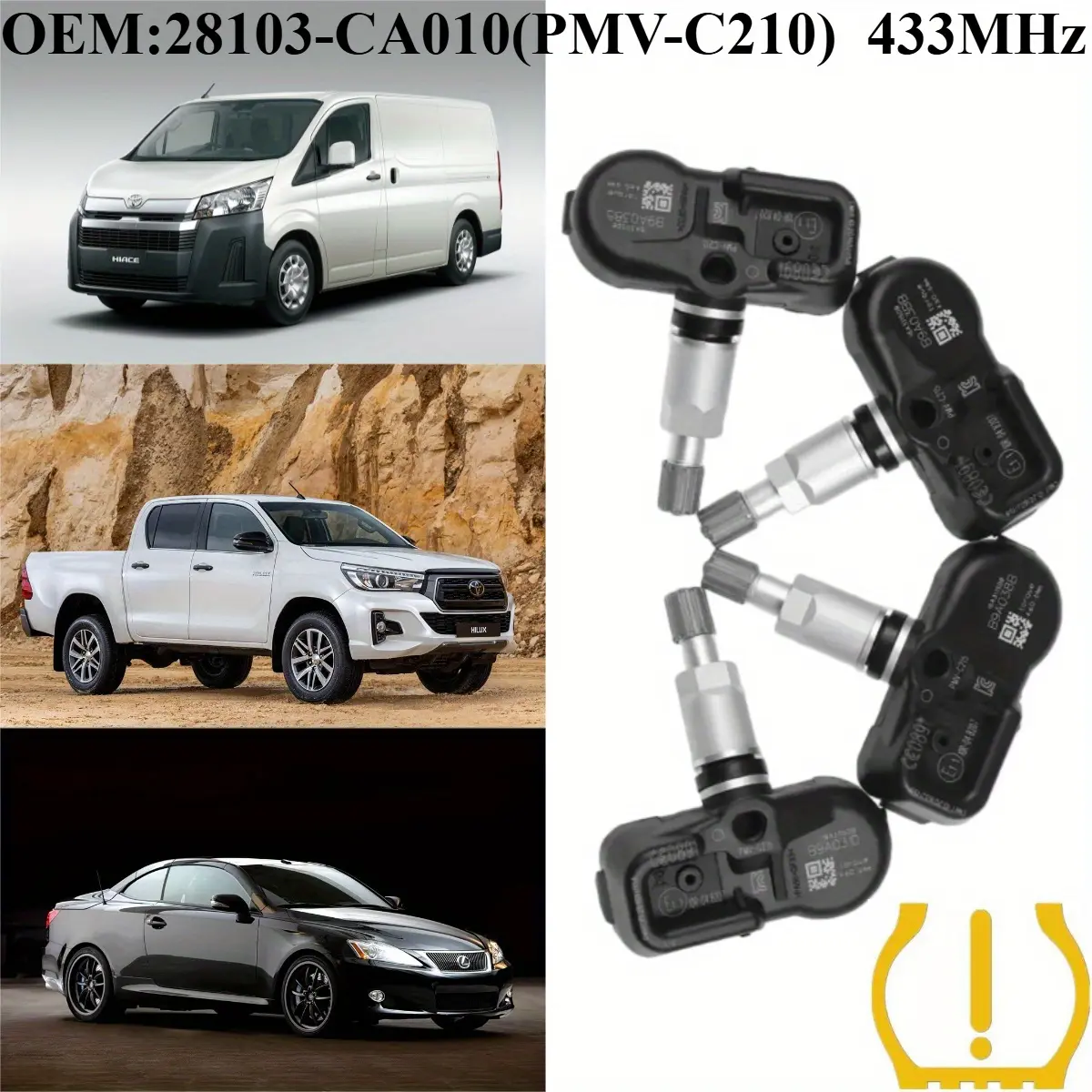1Pcs/4Pcs OEM#28103CA010(PMV-C210) #433MHz TPMS/Tire Pressure Sensors For #TOYOTA:AURIS/AVENSIS/AYGO/COROLLA/FJ-CRUISER/HIACE/HIGHLANDER/KLUGER/HILUX/iQ/LAND-CRUISER/PRADO/MIRAI/PRIUS/RAV4/TUNDRA/VENZA/VERSO/YARIS #LEXUS:CT/GS/IS/LS/NX/RC-F/RX/GS/LS