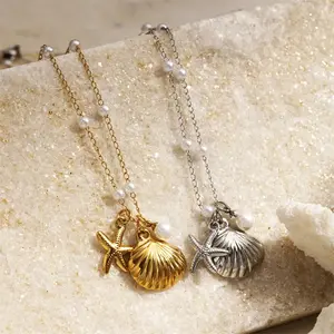 Silver Pearl Seashell Necklace