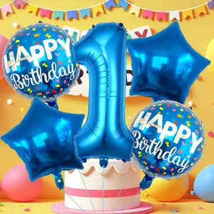 32 Inch Blue Number Aluminum Foil Balloon Set, Star Birthday Party Balloons, Photo Props, Decoration Supplies, Perfect for Celebrations