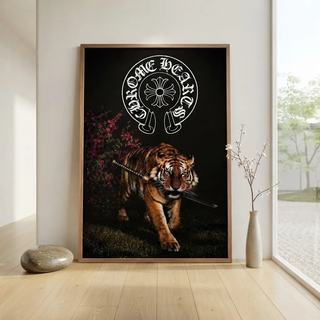 Chrome Hearts Tiger Inspired Poster No Frame, Hypebeast Streetwear Wall Art, Gothic Animal Print, Luxury Y2K Room Decor Artwork