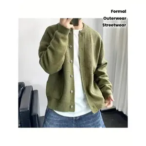 Men's Thickened Cardigan Sweater Jacket - Warm Winter Coat, Loose Long Sleeve Button Closure Design, Soft Light Beige Fabric Suitable for Daily and Formal Outfits - Urban Street Style Outerwear