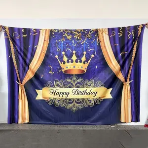 Birthday Party Banner, Party Decorations Banners, Crown & Letter Pattern Happy Birthday Birthday Party Backdrop, Photo Props Background Cloth, Indoor & Outdoor Decoration Supplies, Ornaments