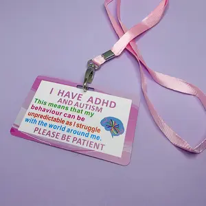 ADHD & Autism Care Card, Creative Design Waterproof Card with Lanyard, Travel Warning Card for ADHD & Autism Patient, Lanyard Included