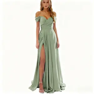 Turquoise Satin Bridesmaid Dress with Corset Back Strapless Slit Satin Formal Gown Long Prom Evening Dress Prom Women's Corset