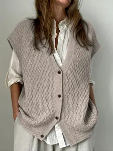 Women's Lightweight Warm V Neck Cardigan Vest Sweater, Irish Style Open Front Knitwear, Basic Casual Outdoor Fashion for Ladies
