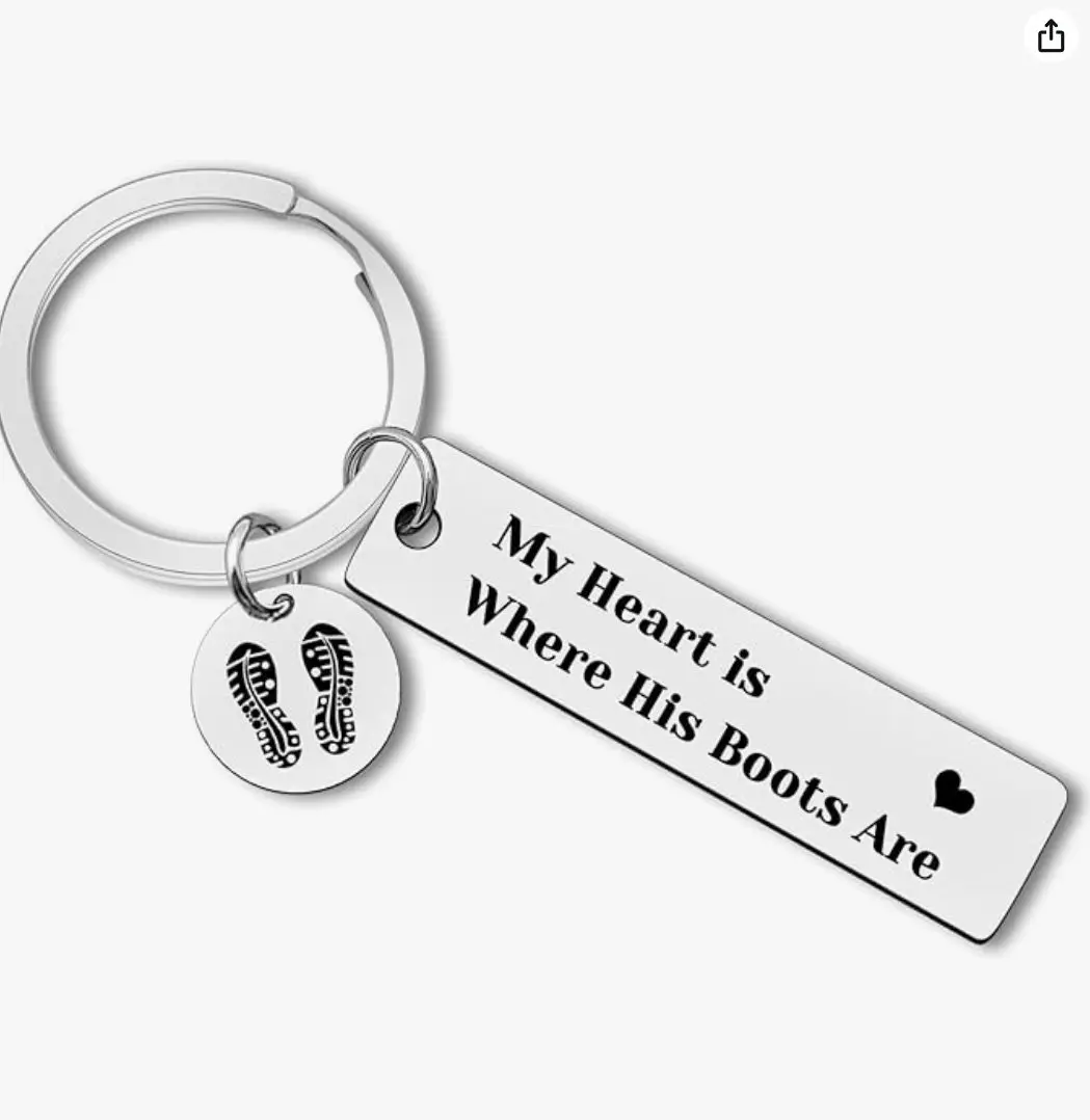 Military Keychain Gift for Soldier - Navy My Heart is Where His Boots are Keychain - Mothers Day & Christmas Army Jewelry - Deployment Gift for Soldier, Mom, Wife, Girlfriend