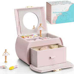 VLANDO Kids Musical Jewelry Box for Girls with Drawer, Music Box with Ballerina and Stickers for Birthday Bedroom Decor, Christmas Thanksgiving Gifts for Girls Kids