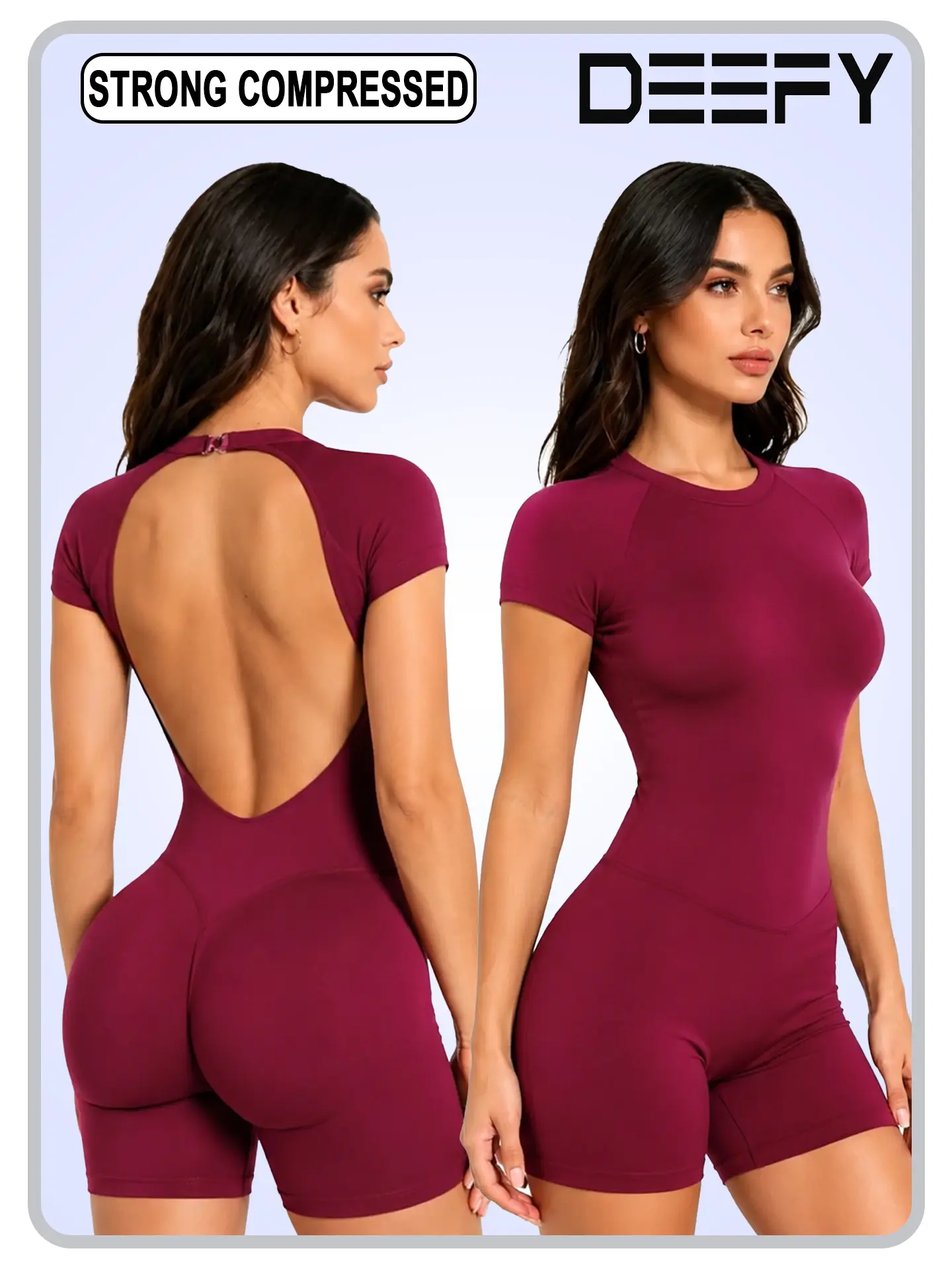 [SIZE UP 1] DEEFY Impact Short-Sleeve 1-Piece Women's Athletic Fitted Breathable Activewear - Soft Padded Bralette, Tummy Control, Butt Lifting