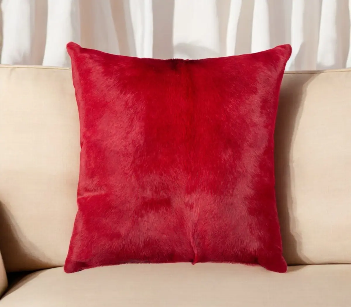 HomeRoots 544572 18 in. Wine Cowhide Throw Pillow - Creative Decorative, Removable, Soft Cushion for Home Bedding & Linens, Creative Decorative Cushion, Removable Cushion