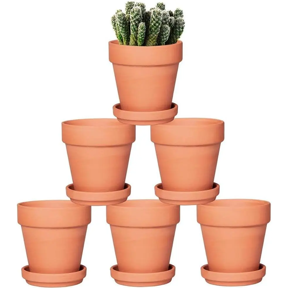Vensovo 6-Pack Cute 5 in Artisanal Clay Pots with Saucer, Size-Specific Above-Ground Aesthetic Mini Garden Planters with Drainage Hole for Plant Decor, Baby Shower Crafts, 5 Inches