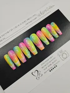 Neon Drip - Airbrushed Coffin Press-On Nails with Iridescent Jewels | Glam Nailz By Chloe