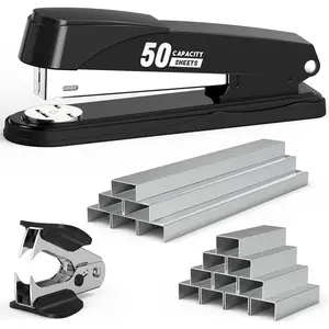 Metal Stapler Heavy Duty 50 Sheet Capacity with 1750 Staples and Staple Remover, Full Strip Staplers for Desk, No Jam, Non-Slip for Office & Classroom, Black