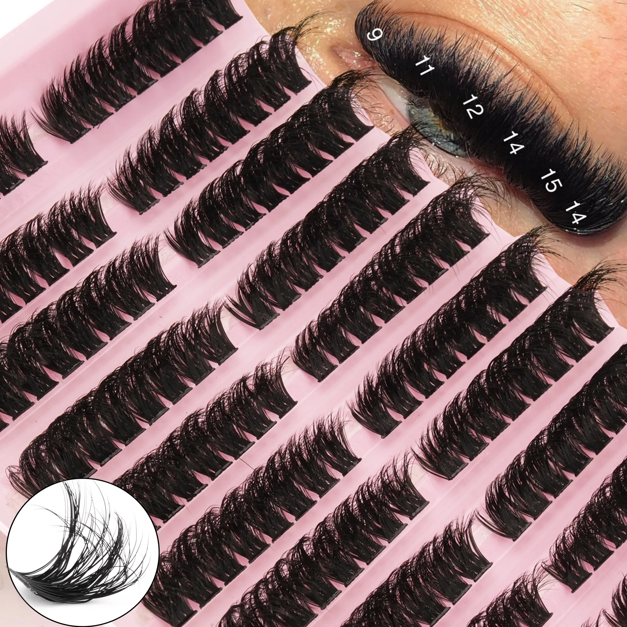 160pcs 100D Curl Dense Cosmetic False Eyelashes, Single Cluster Lash, eyelash clusters extensions, DIY Lash Clusters, Fox Fur Design, 3D Russian Curl, 16-18mm Length, 0.07mm Thickness, Luxurious Fake Eyelashes, Volume Eyelashes