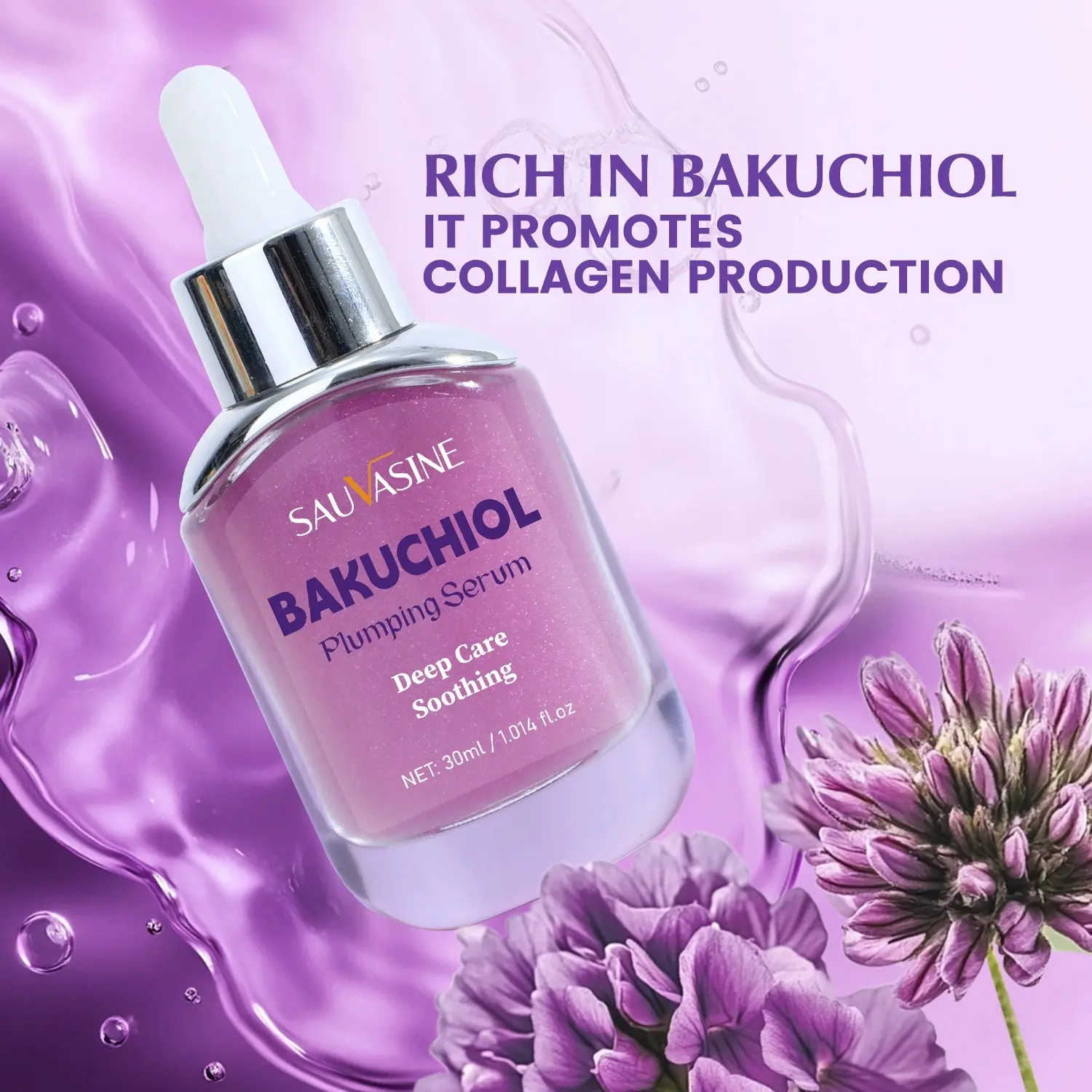 Sauvasine Bakuchiol Plumping Deep Care Serum - Firming Deep Hydration, Plump Skin, Moisture-Boosting, Light Beige Tone, Easily Absorbed, 30ml/1.014fl.oz, High-Quality Formula, Elegant Bottle, Morning Routine, Ideal Gift, Moisturizer, 30 Ml Bottle, Perfect