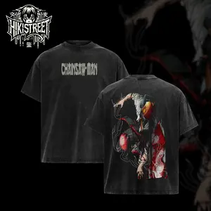 [HIKISTREET] Vintage Chainsaw Man Denji T-Shirt, CSM Anime Merch, Grunge Washed Oversized Tee, Devil Hunter Streetwear Top, Viral Manga Gift