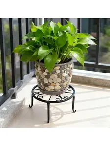 2 Piece Round Plant Stand 2 Tier Metal - Heavy Duty Welded Steel Flower Pot Holder, Sturdy Indoor Outdoor Planter Rack for Large Plants, Balcony Living Room Garden Patio