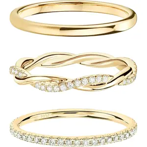 Stackable Gold Plated Rings for Women Non Tarnish, Dainty 14K Gold Diamond Rings Set Thumb Fashion Thin Cubic Zirconia Pack Simple Unique Statement Rings Jewlery 5/6/7/8/9/10