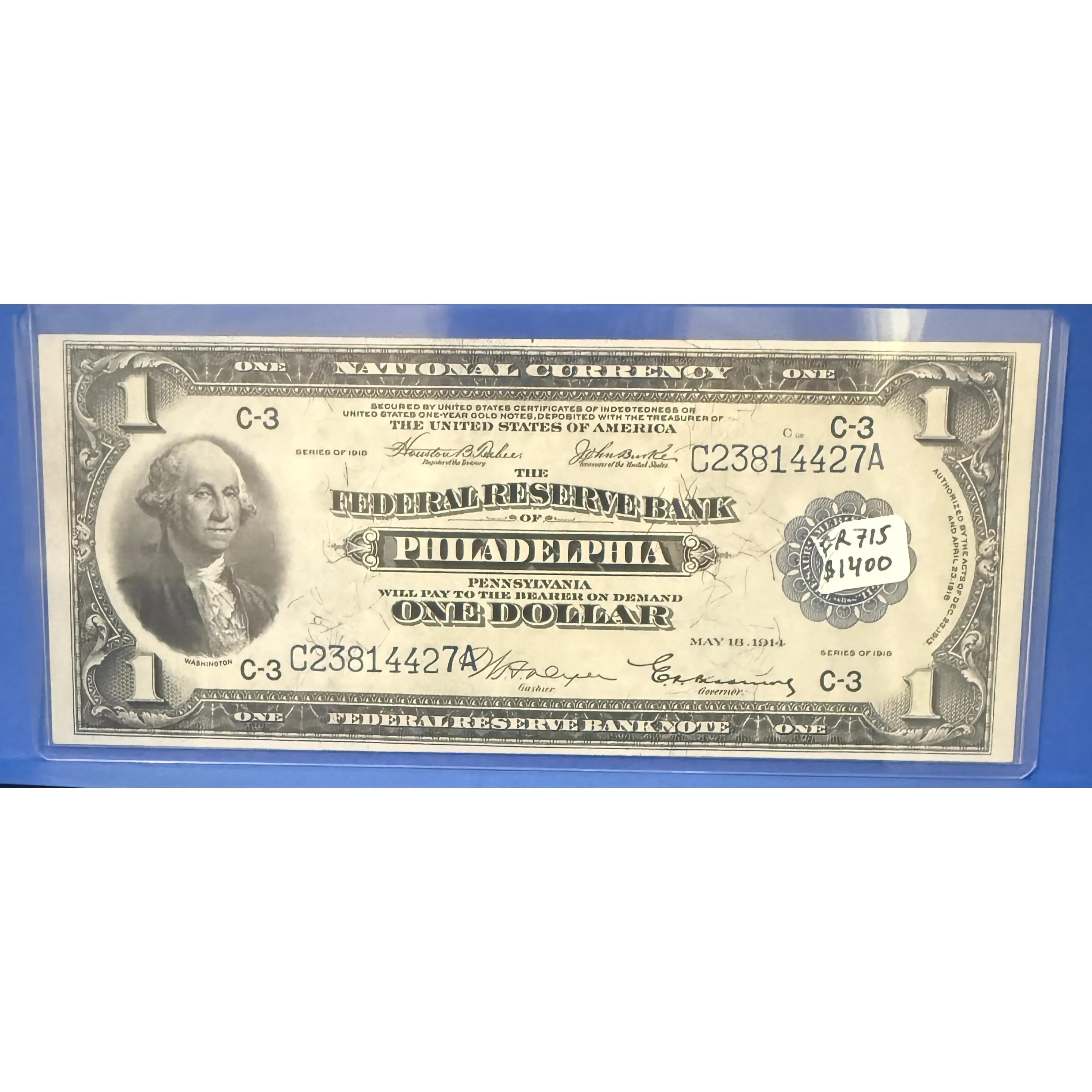 Federal Reserve Bank of Philadelphia One Dollar Note C-3 C23814427A Authentic U.S. Currency FR 715