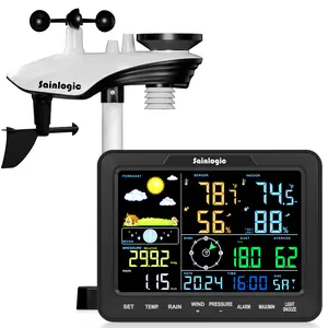 Sainlogic SA68 Home Weather Station - Wireless Indoor-Outdoor Monitoring Kit with Rain Gauge, -40℉ to 60℉ Temperature, Humidity, Forecast, Pressure, Moon Phase, Alarm Clock for Bedrooms, Kitchens, Seniors, Black (No WiFi)