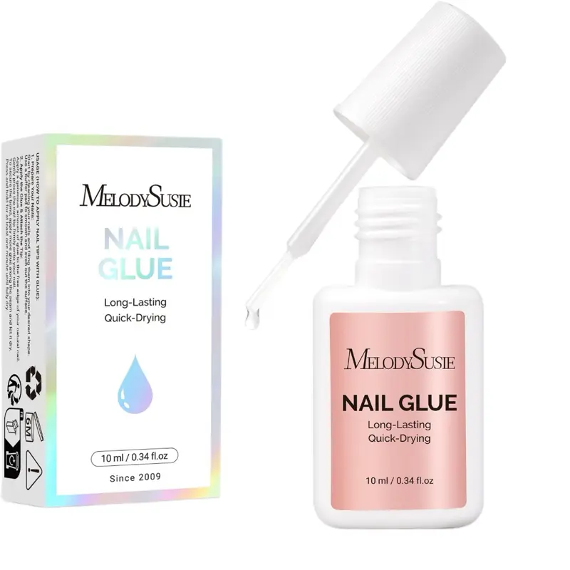 Melodysusie Super Strong Nail Glue for Nail Tips Acrylic Nails Press On Nails Nail Bond Brush On Long Lasting Nail Glue for Broken Nails Repair Fake Nails Tips Nail Adhesive Bond 10ml/0.33oz