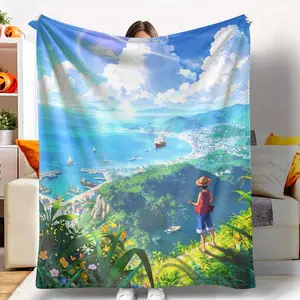 Adventure Sea View Flannel Blanket Ocean Horizon Landscape Print Soft Warm Cozy Lightweight Plush Throw Ideal for Bedroom Living Room Sofa Travel Gift Home Décor tiktokshopspringglowup